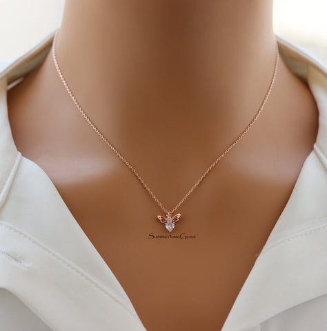 18K Gold Plated Rhinestone Bee Pendant Necklace – Sparkly Nature-Inspired Jewelry for Everyday Charm