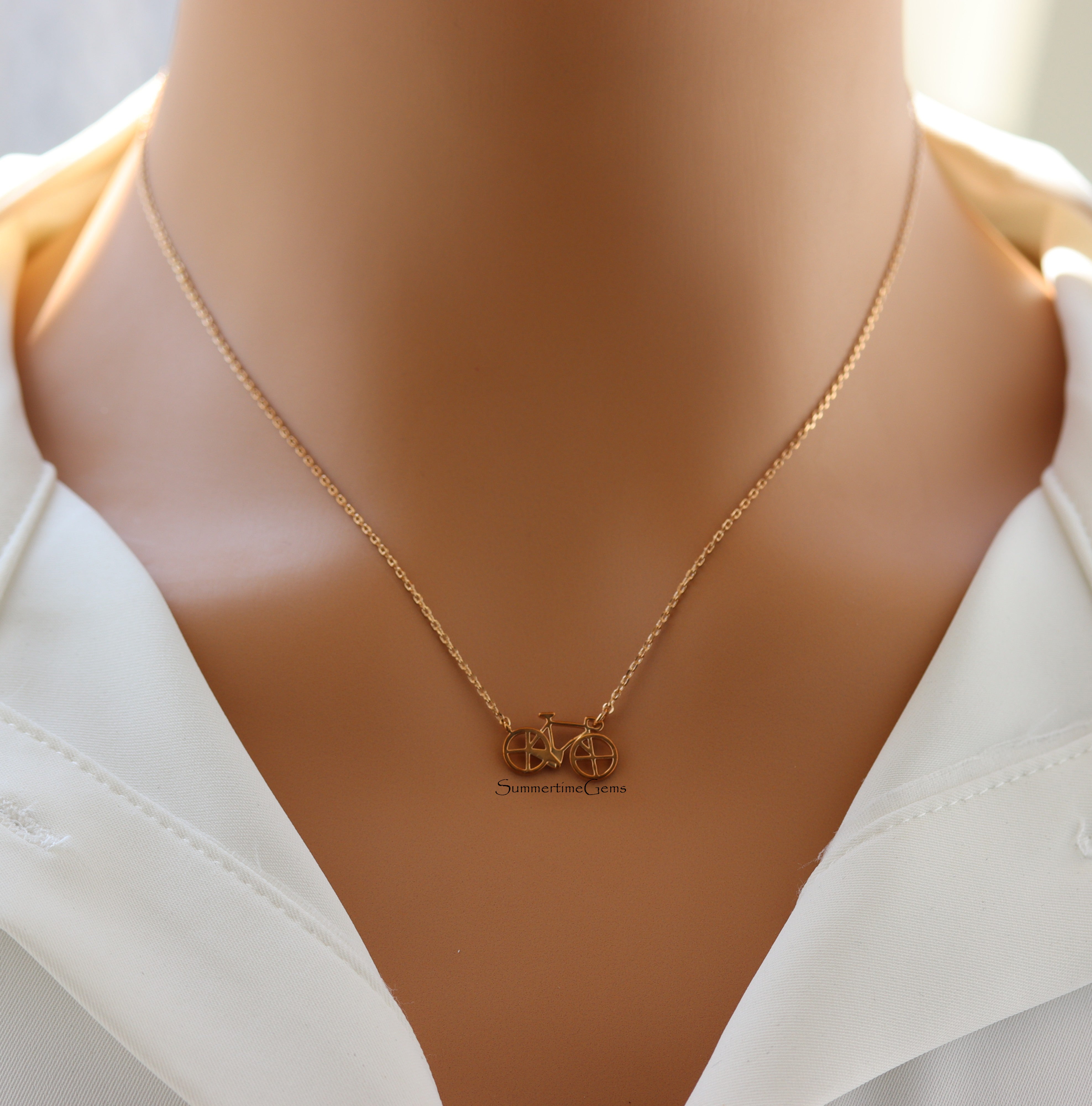 STG 18K Gold Plated Bicycle Charm Pendant Necklace – Fun and Playful Jewelry for Cyclists and Adventure Lovers