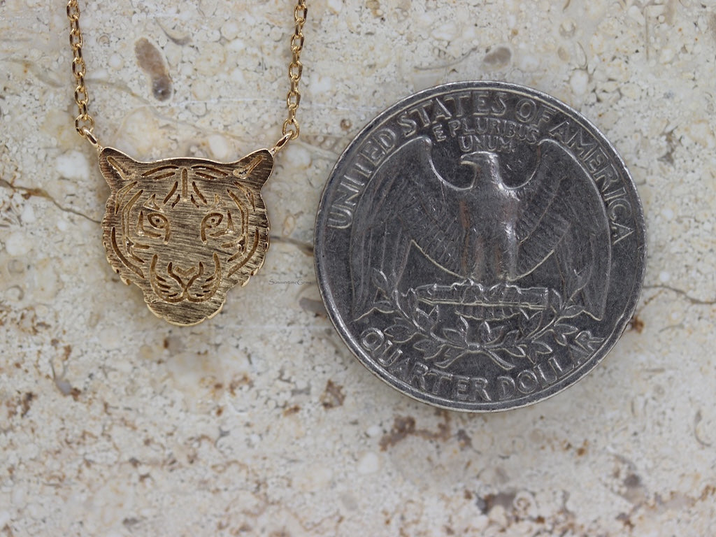 STG 18K Gold Plated Dainty Tiger Head Pendant Necklace – Bold and Fierce Animal Jewelry for Everyday Power