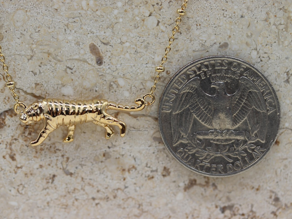 STG 18K Gold Plated 3D Tiger Pendant Necklace – Fierce Animal Jewelry for Bold, Powerful Style