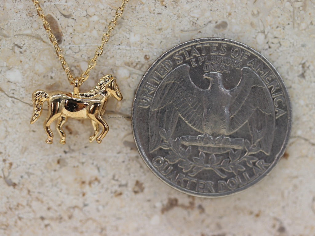 STG 18K Gold Plated Dainty 3D Horse Pendant Necklace – Elegant Equestrian Jewelry Gift for Horse Lovers