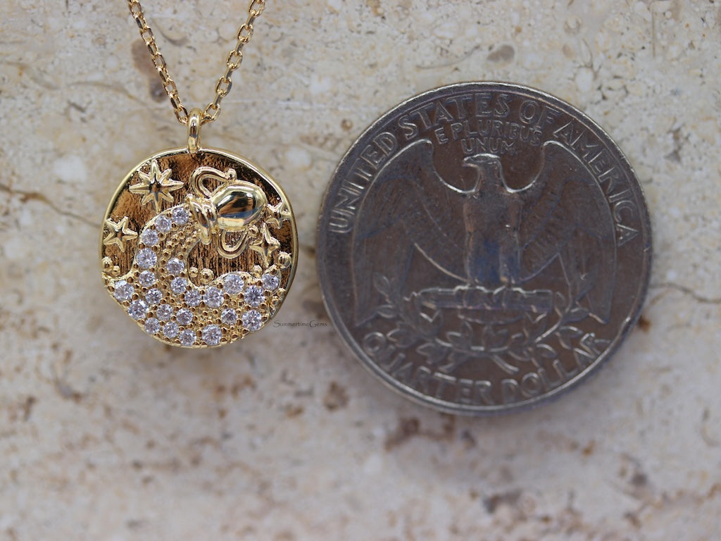 STG 18K Gold Plated Aquarius Constellation Zodiac Pendant Necklace (January 20 – February 18) – Dainty Astrology Jewelry for Free Spirits
