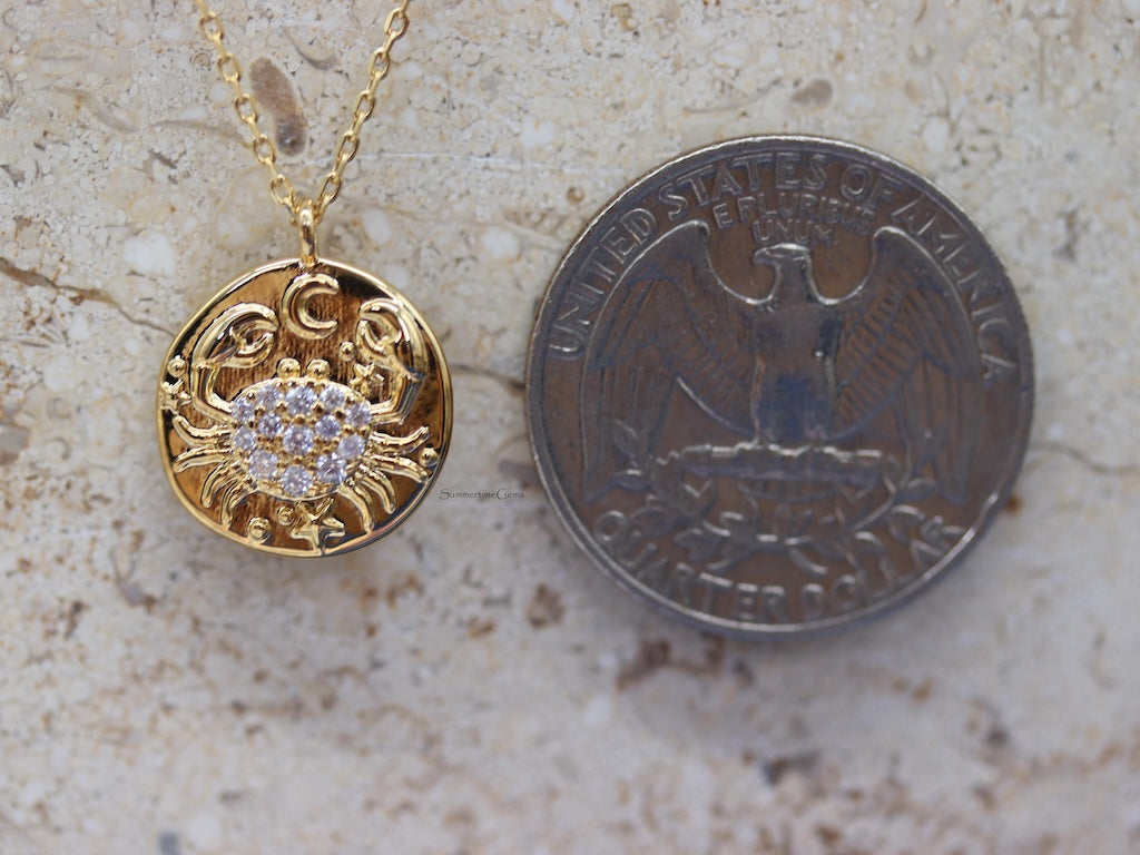 STG 18K Gold Plated Cancer Constellation Zodiac Pendant Necklace – Celestial Jewelry for June 21 – July 22