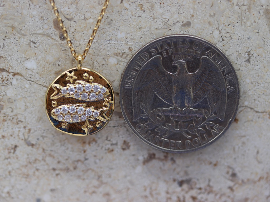 STG 18K Gold Plated Pisces Constellation Zodiac Pendant Necklace (February 19 – March 20) – Dreamy Astrology Jewelry for Creative Souls