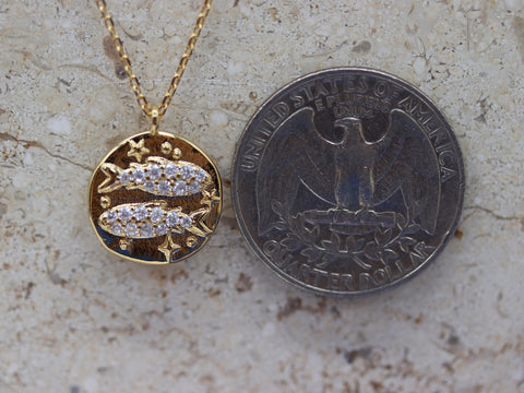 STG 18K Gold Plated Pisces Constellation Zodiac Pendant Necklace (February 19 – March 20) – Dreamy Astrology Jewelry for Creative Souls