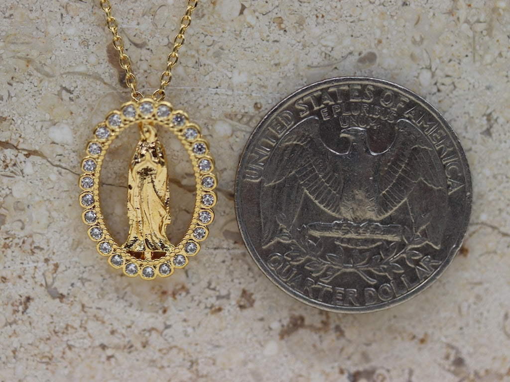 STG 18K Gold Plated Dainty Virgin Mary Statue Pendant Necklace – Elegant Catholic Jewelry for Faith, Grace & Protection
