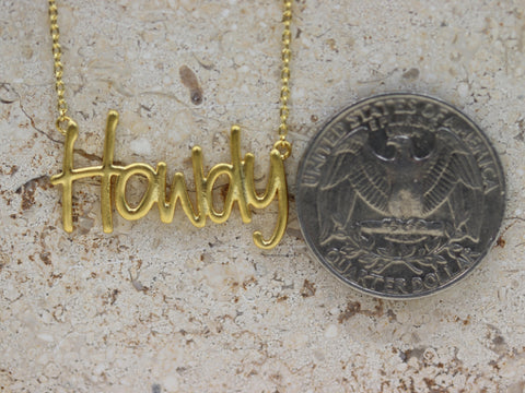 STG 18K Gold Plated Handwritten "Howdy" Pendant Necklace – Western Cowgirl Style Jewelry for Everyday Fun