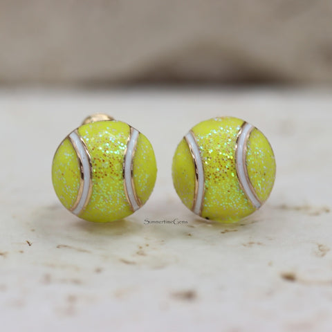 STG Gold Assorted Enamel Tennis Racquets, and Tennis Ball Earrings Set