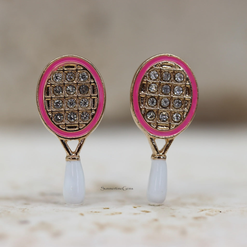 STG Gold Assorted Enamel Tennis Racquets, and Tennis Ball Earrings Set