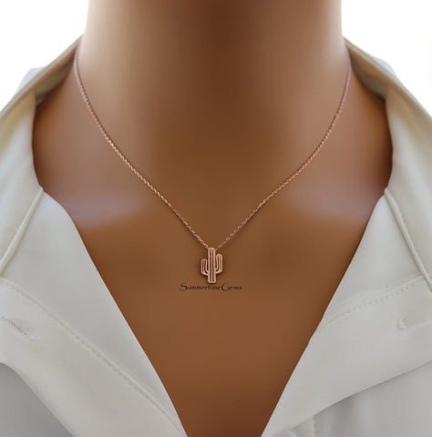 STG 18K Gold Plated Cactus Cutout Pendant Necklace – Boho Western Desert-Inspired Jewelry