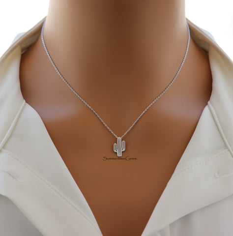 STG 18K Gold Plated Cactus Cutout Pendant Necklace – Boho Western Desert-Inspired Jewelry