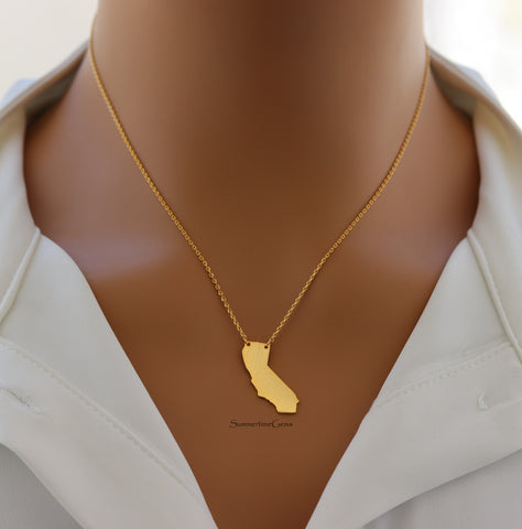 STG 18K Gold Plated Dainty Brushed California State Pendant Necklace – Minimalist CA Jewelry for West Coast Vibes