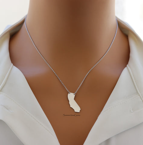 STG 18K Gold Plated Dainty Brushed California State Pendant Necklace – Minimalist CA Jewelry for West Coast Vibes