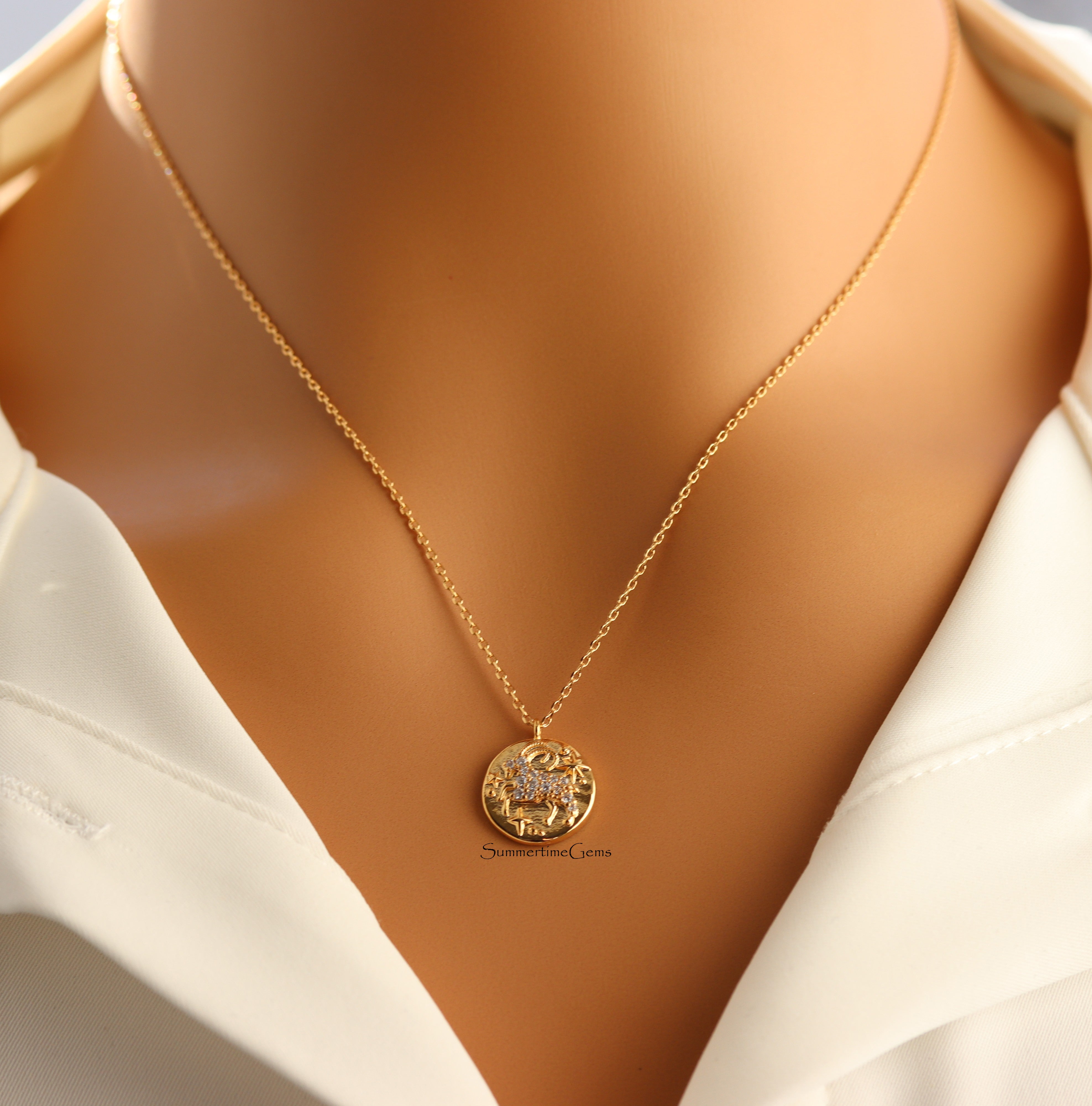 STG 18K Gold Plated Capricorn Zodiac Pendant Necklace (December 22 – January 19) – Elegant Astrology Jewelry for Ambitious Souls