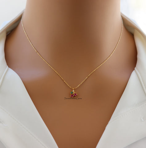 STG 18K Gold Plated Mini Cherry Pendant Necklace – Cute & Dainty Fruit Jewelry for Everyday Style