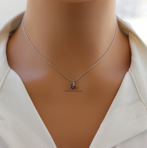 STG 18K Gold Plated Mini Cherry Pendant Necklace – Cute & Dainty Fruit Jewelry for Everyday Style