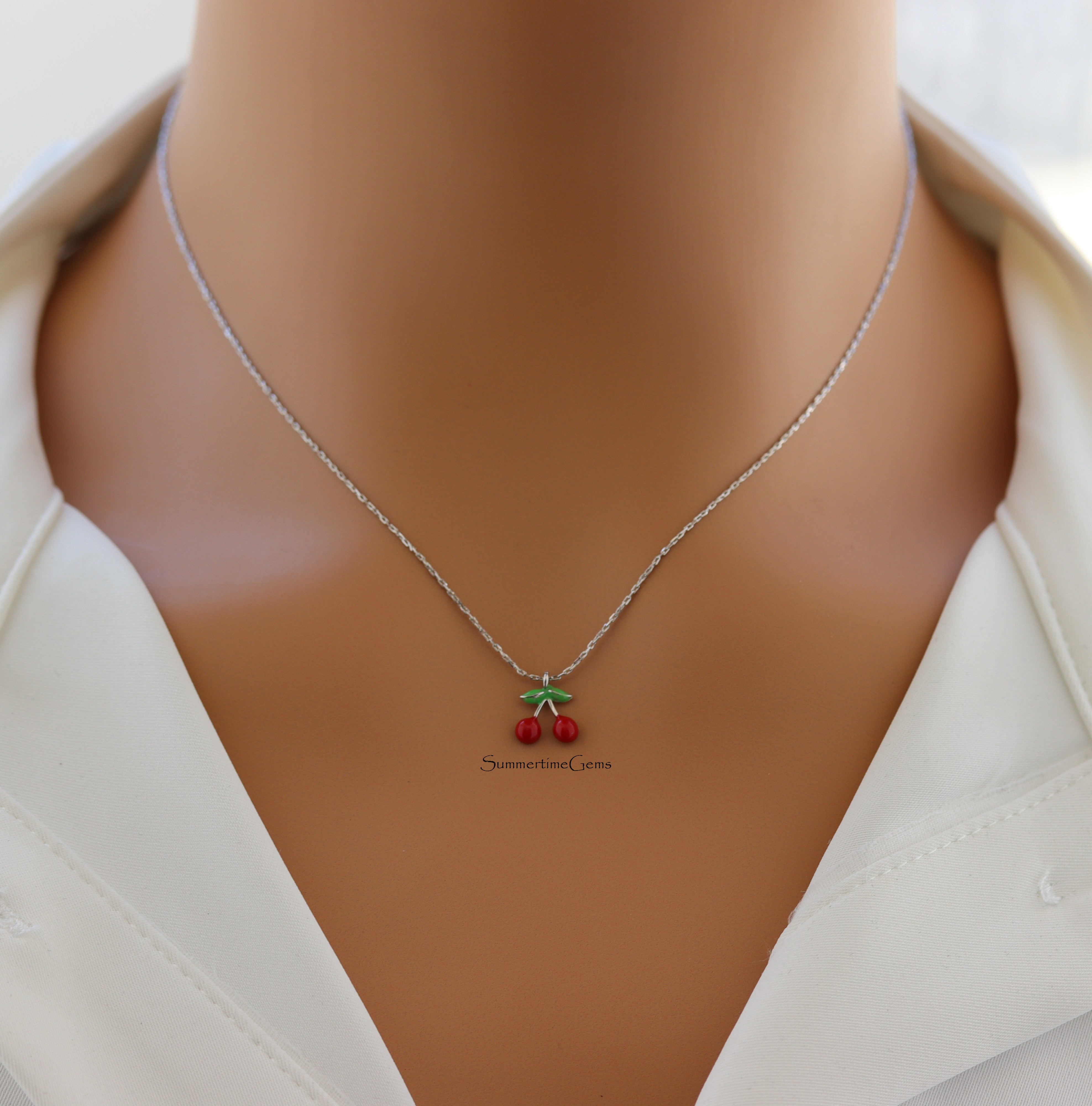 STG 18K Gold Plated Epoxy Cherry Pendant Necklace – Cute Y2K-Inspired Fruit Jewelry for a Playful Pop