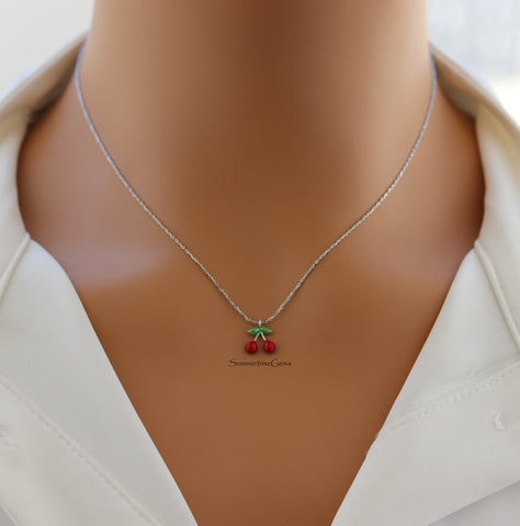 STG 18K Gold Plated Epoxy Cherry Pendant Necklace – Cute Y2K-Inspired Fruit Jewelry for a Playful Pop