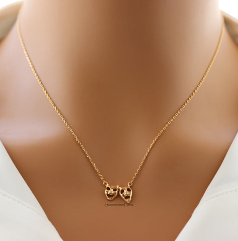 STG 18K Gold Plated Comedy & Tragedy Pendant Necklace – Theater Mask Jewelry for Drama Lovers