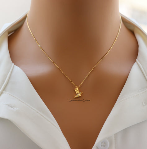 STG 18K Gold Plated Cowboy and Cowgirl Boot Pendant Necklace – Western Country Jewelry for Rodeo and Festival Style