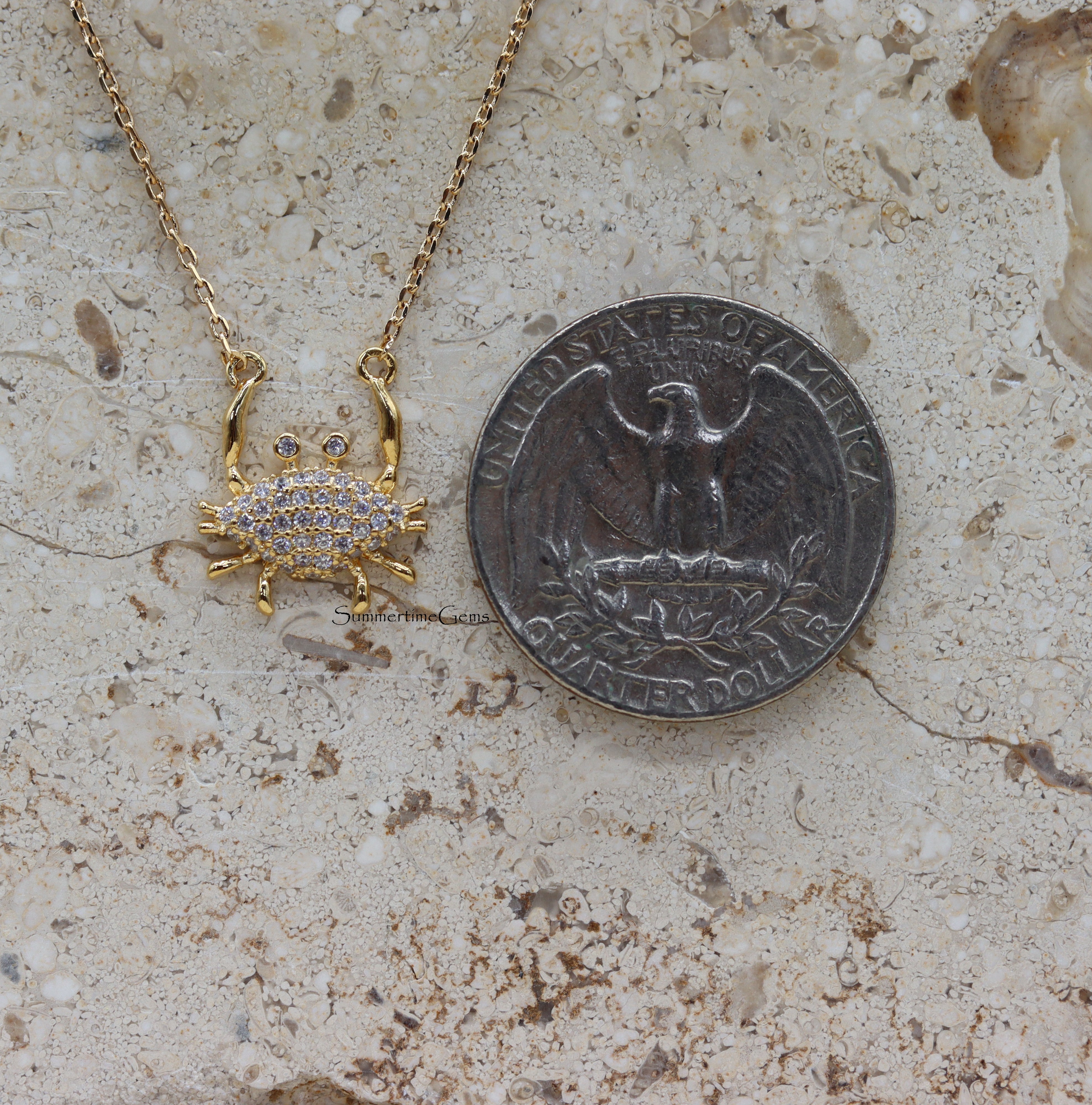 STG 18K Gold Plated CZ Crab Pendant Necklace for Women – Dainty Zodiac Cancer Jewelry Gift