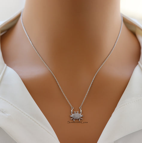 STG 18K Gold Plated CZ Crab Pendant Necklace for Women – Dainty Zodiac Cancer Jewelry Gift