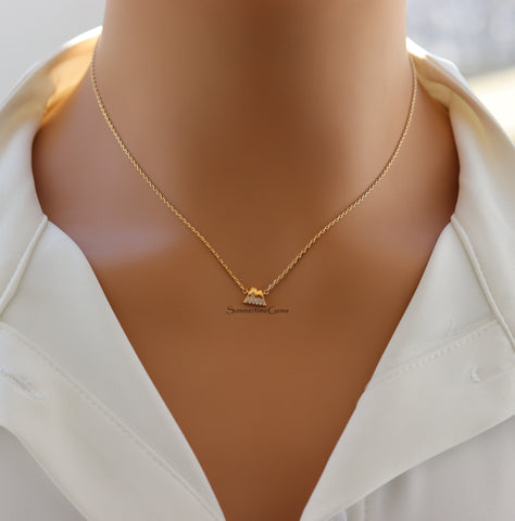 STG 18K Gold Plated Mini CZ Mountain Pendant Necklace – Dainty Nature-Inspired Jewelry for Women