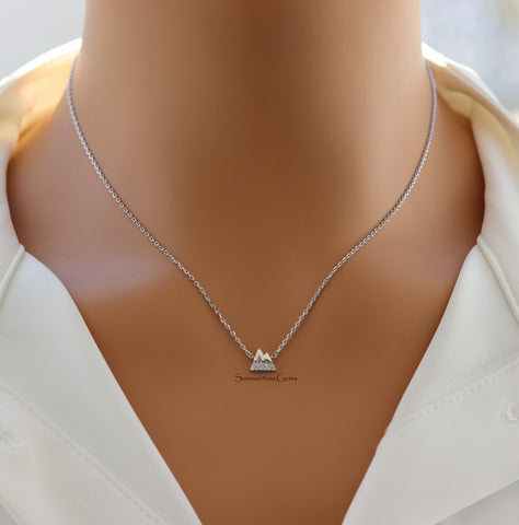 STG 18K Gold Plated Mini CZ Mountain Pendant Necklace – Dainty Nature-Inspired Jewelry for Women