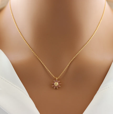 STG 18K Gold Plated Dainty Daisy Flower Pendant Necklace – Cute & Feminine Floral Jewelry for Everyday Bloom