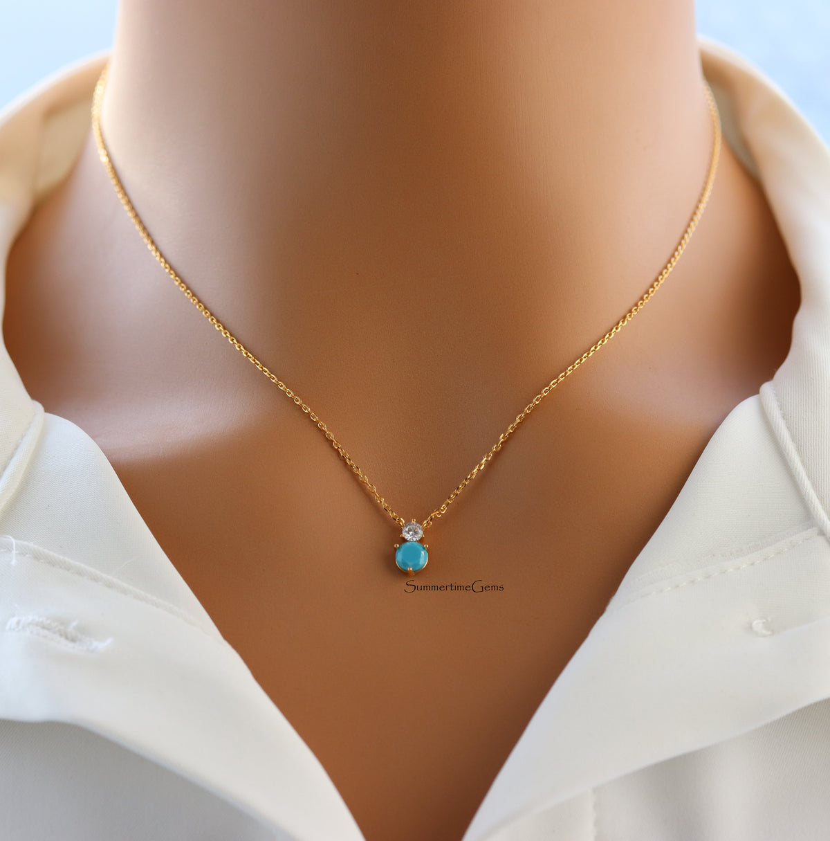 STG 18K Gold Plated December Turquoise Birthstone Pendant Necklace – Elegant Jewelry Gift for December Birthdays