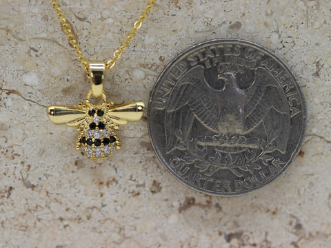 STG 18K Gold Plated Pave CZ Bumblebee Pendant Necklace – Sparkly Dainty Bee Jewelry for Nature-Lovers & Trendsetters