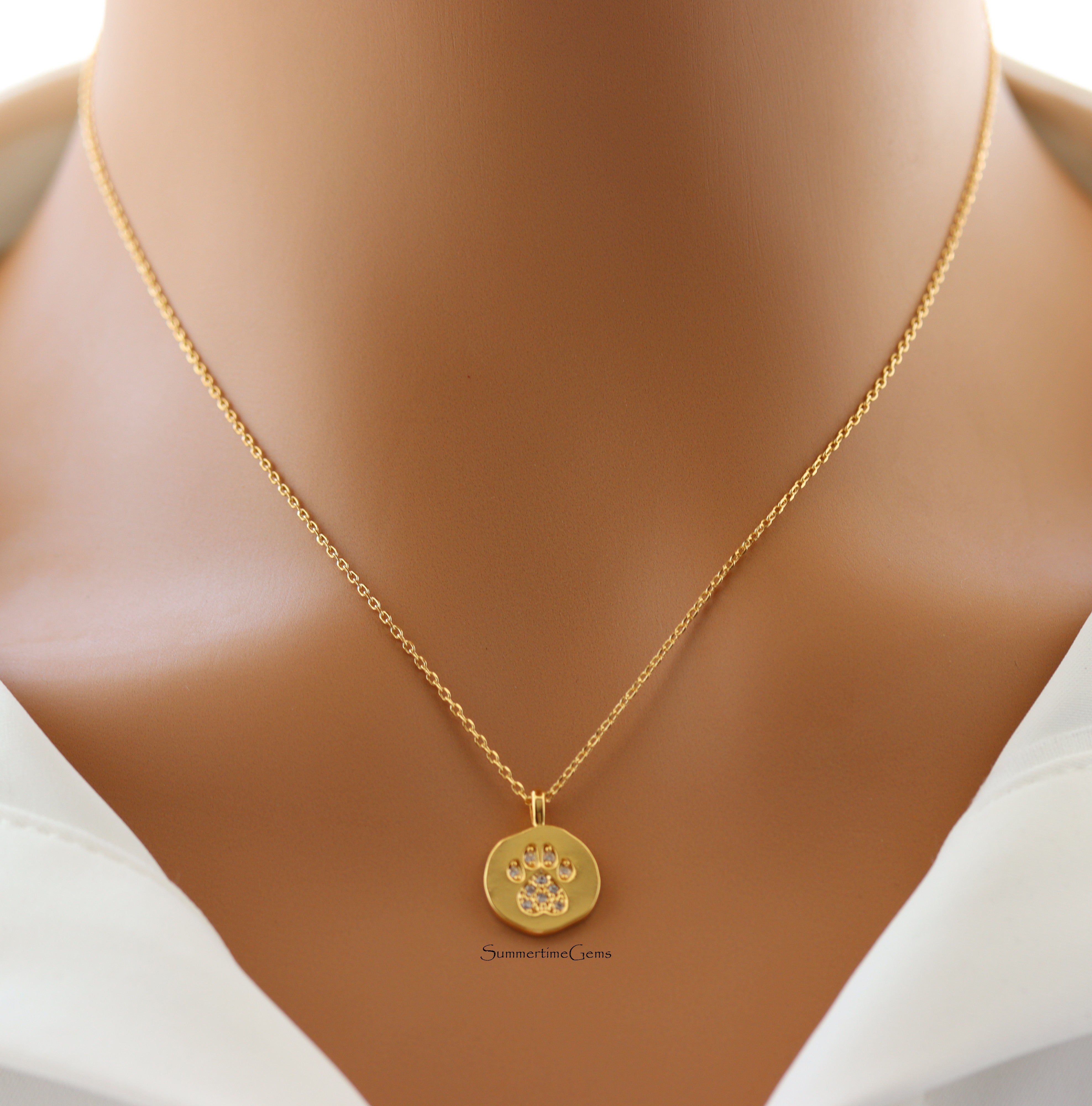 STG 18K Gold Plated Dainty Rhinestone Dog Paw Necklace – Pet Lover Charm Jewelry