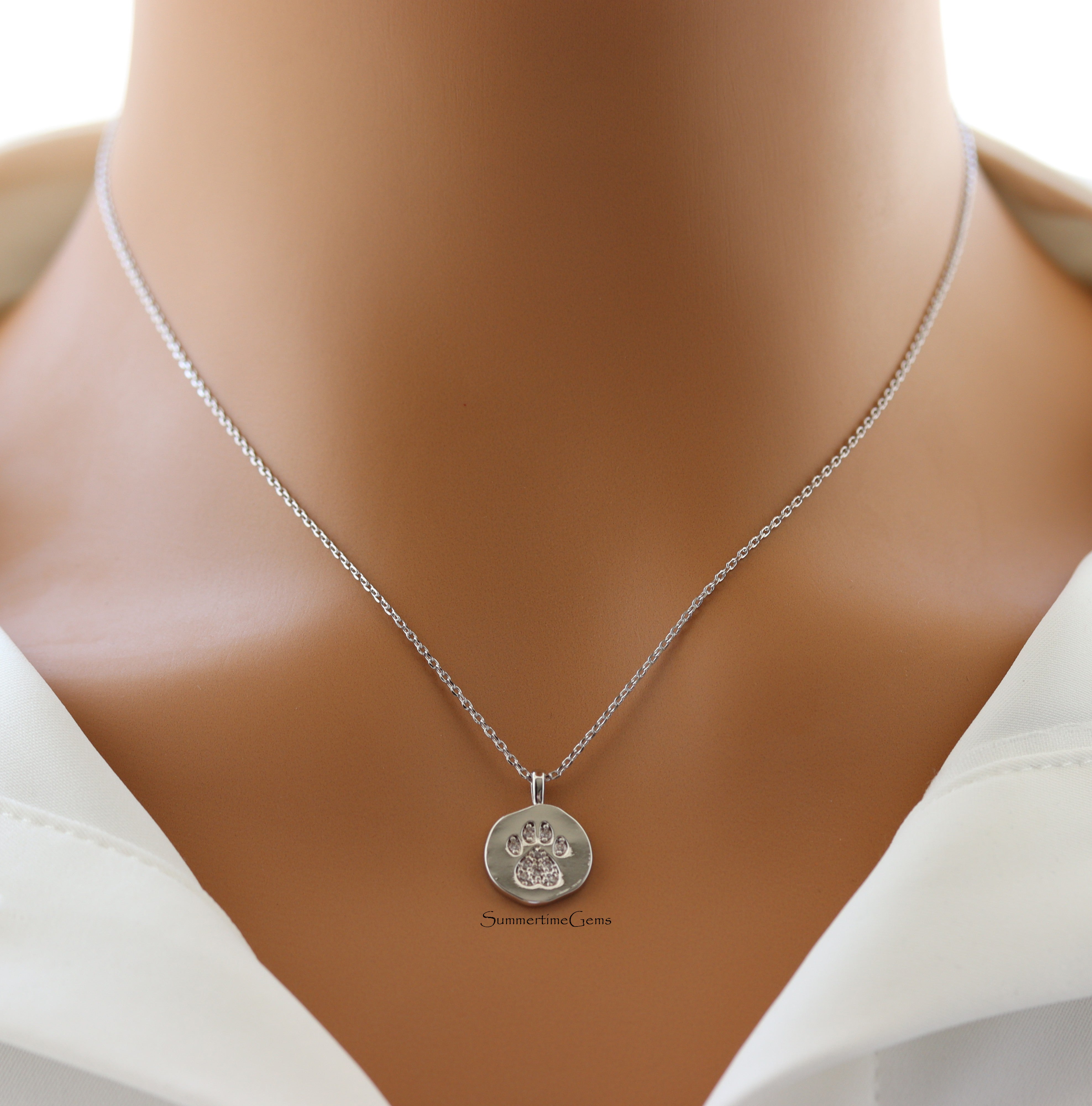 STG 18K Gold Plated Dainty Rhinestone Dog Paw Necklace – Pet Lover Charm Jewelry