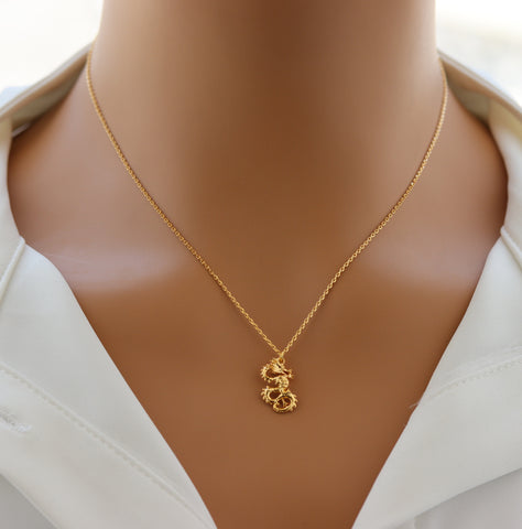 STG 18K Gold Plated Dragon Pendant Necklace – Bold Mythical Creature Jewelry for Strength and Power