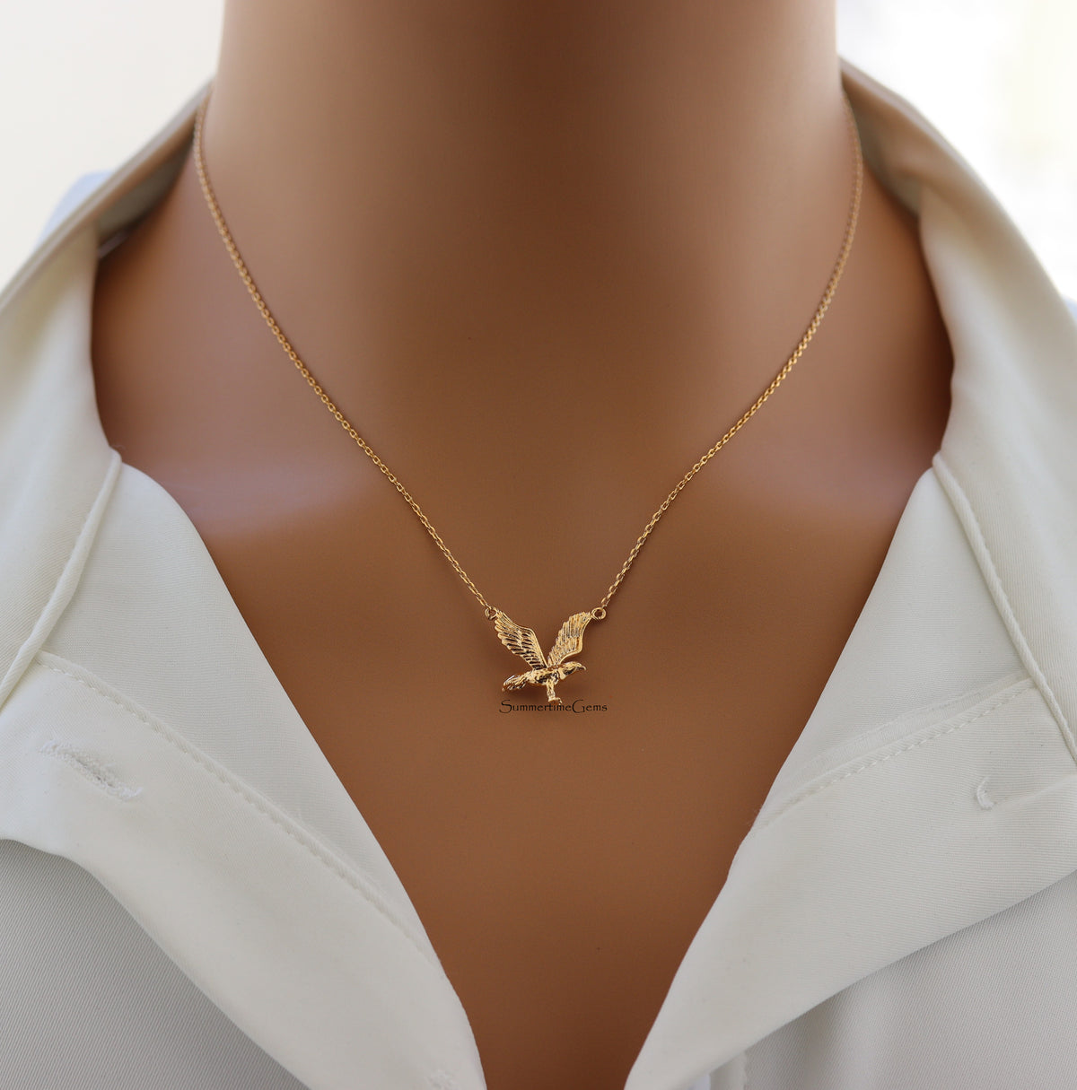 STG 18K Gold Plated Dainty Eagle Pendant Necklace – Symbol of Strength & Freedom | Minimalist Gold Bird Charm