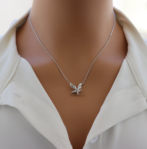 STG 18K Gold Plated Dainty Eagle Pendant Necklace – Symbol of Strength & Freedom | Minimalist Gold Bird Charm