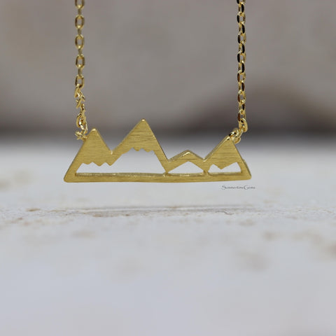 STG 18K Gold Plated Mountain Cutout Pendant Necklace – Adventure-Inspired Jewelry for Outdoor Lovers
