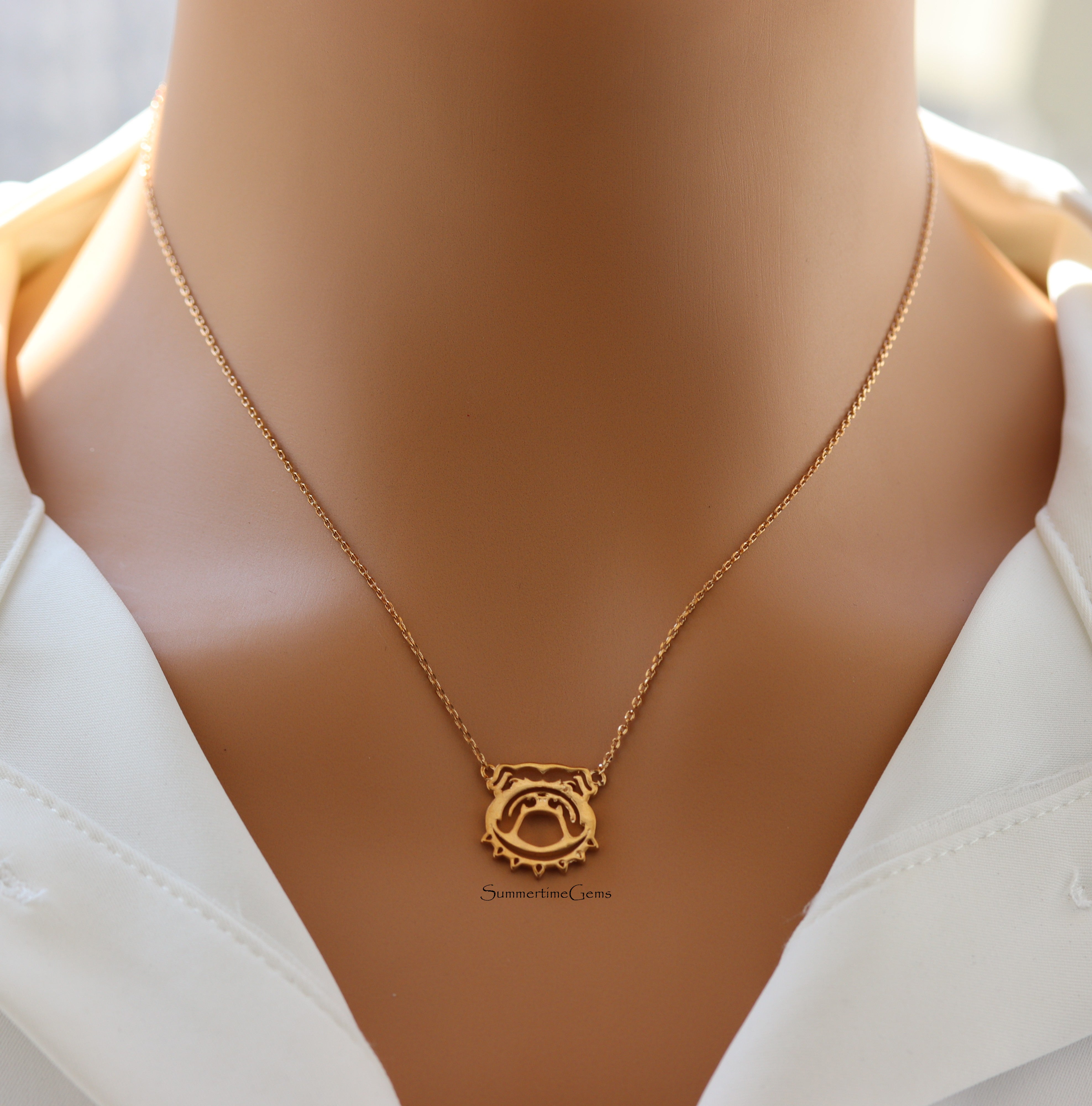 STG 18K Gold Plated Bulldog Face Pendant Necklace – Perfect Jewelry Gift for Dog Lovers
