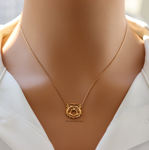 STG 18K Gold Plated Bulldog Face Pendant Necklace – Perfect Jewelry Gift for Dog Lovers