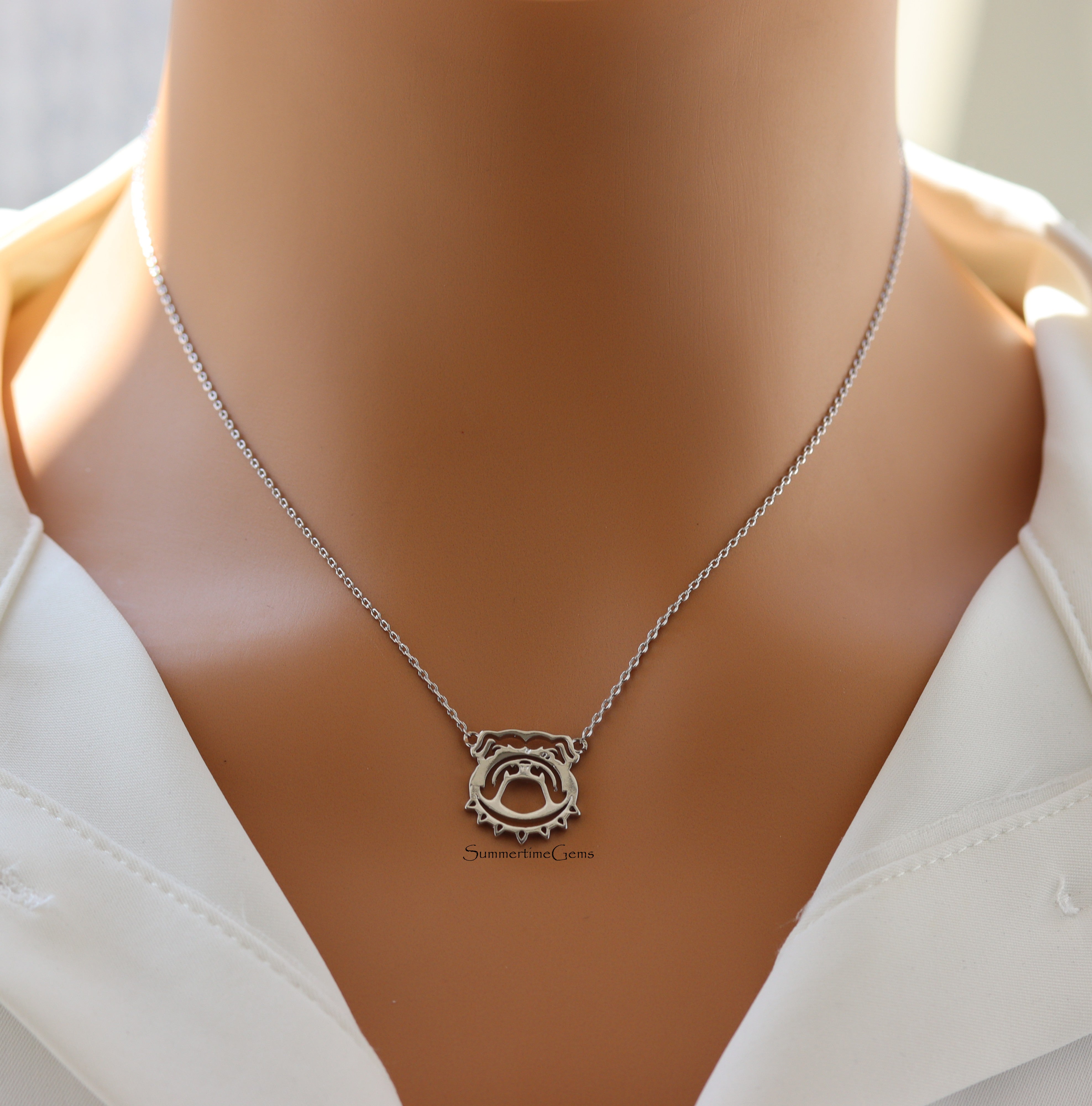 STG 18K Gold Plated Bulldog Face Pendant Necklace – Perfect Jewelry Gift for Dog Lovers