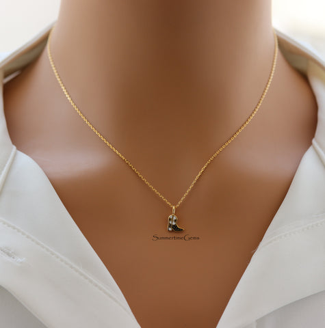 STG 18K Gold Plated Epoxy Cowboy Boots Pendant Necklace – Western Country Jewelry for Rodeo and Festival Style