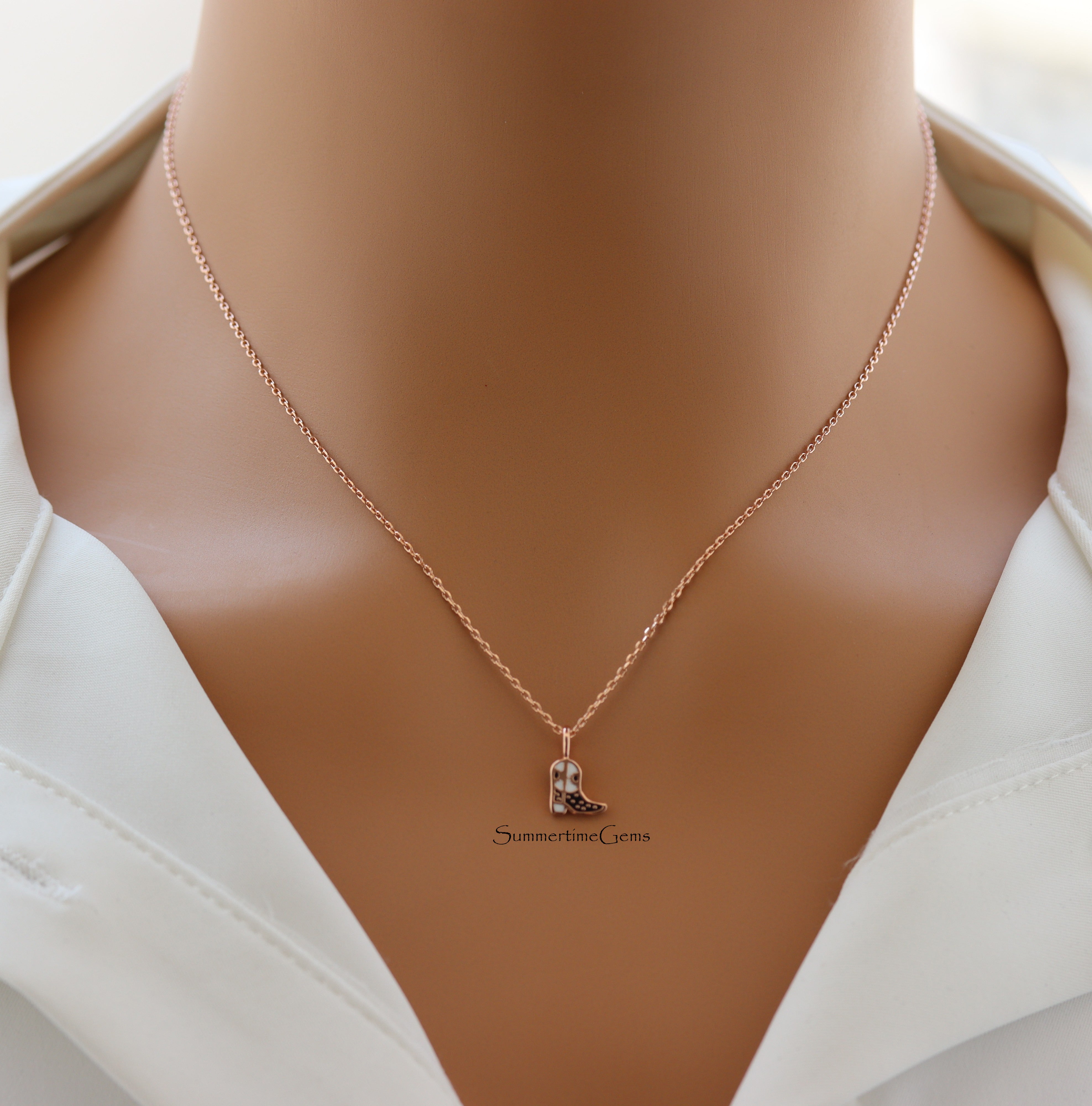 STG 18K Gold Plated Epoxy Cowboy Boots Pendant Necklace – Western Country Jewelry for Rodeo and Festival Style