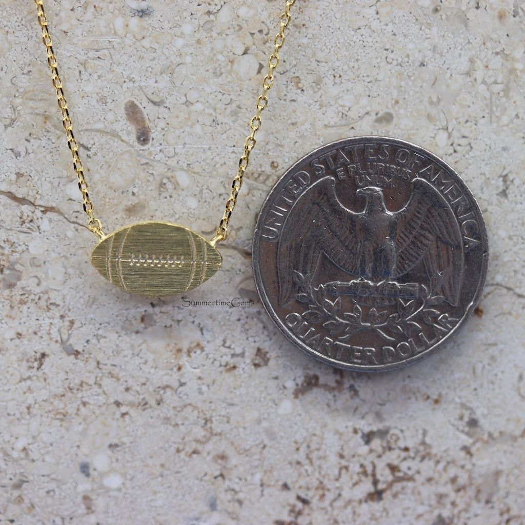 STG 18K Gold Plated Football Pendant Necklace – Sporty Jewelry Gift for Football Fans and Players