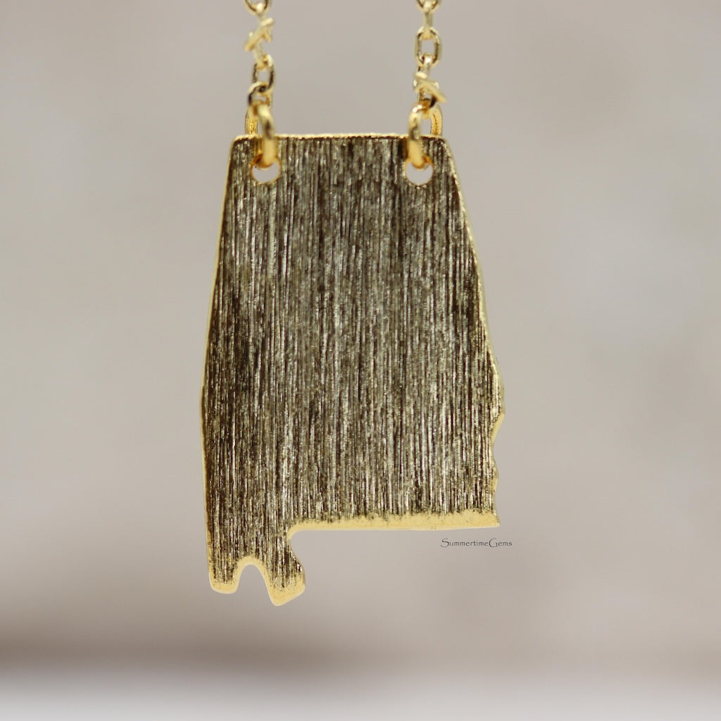 STG 18K Gold Plated Dainty Brushed Alabama State Pendant Necklace – Minimalist Southern Jewelry for Everyday Wear