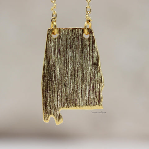 STG 18K Gold Plated Dainty Brushed Alabama State Pendant Necklace – Minimalist Southern Jewelry for Everyday Wear