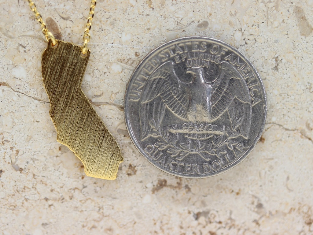 STG 18K Gold Plated Dainty Brushed California State Pendant Necklace – Minimalist CA Jewelry for West Coast Vibes
