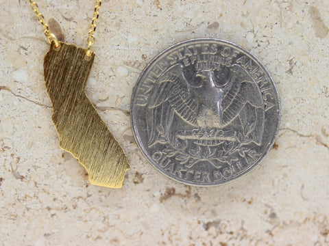 STG 18K Gold Plated Dainty Brushed California State Pendant Necklace – Minimalist CA Jewelry for West Coast Vibes
