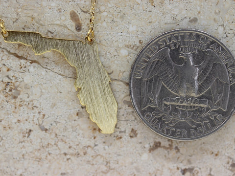 STG 18K Gold Plated Dainty Brushed Florida State Pendant Necklace – Minimalist Sunshine State Jewelry