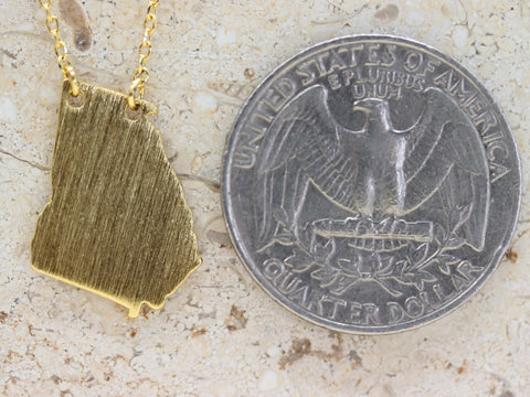 STG 18K Gold Plated Dainty Brushed Georgia State Pendant Necklace – Minimalist Southern Pride Jewelry