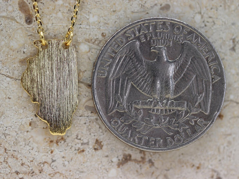 STG 18K Gold Plated Dainty Brushed Illinois State Pendant Necklace – Minimalist Home State Jewelry for Everyday Wear